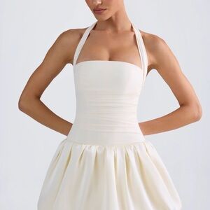 Oh Polly Ivory Halterneck Lace Up Bubble Hem Corset Micro Mini Dress
